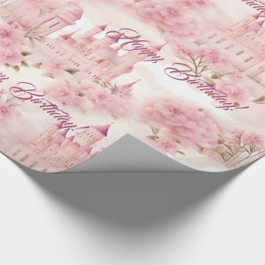 Papier Cadeau Jolie casserole rose d'aquarelle girly château fée (Coin)