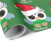 Papier Cadeau Jolie Chouette de Noël Custom Green (Coin rond)