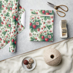 Papier Cadeau Jolie découpage de fraises d'été