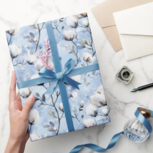 Papier Cadeau Jolie Douce Bleu Blanc Floral Fête de Mariage