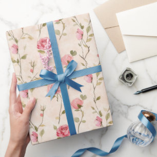 Papier Cadeau Jolie douche de mariée florale aux roses roses et