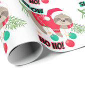 Papier Cadeau Jolie et drôle Père Noël Sloth Lent Ho Ho (Coin rond)