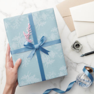 Papier Cadeau Jolie Fausse Dentelle Florale Bleue Claire Blanche