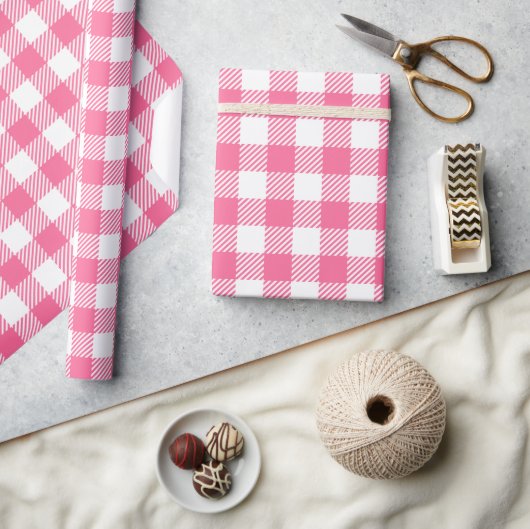 Papier Cadeau Jolie Ferme De Buffle Rose Et Blanc Plaid (Artisanat)