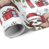 Papier Cadeau Jolie fête couchage Noël Sloth avec cadeaux (Coin rond)