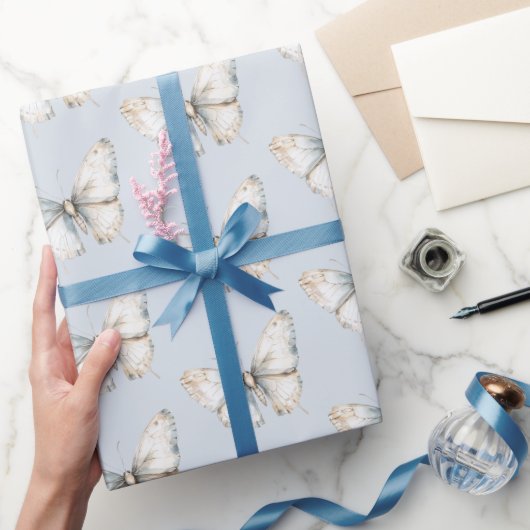 Papier Cadeau Jolie Fête de Mariage Papillon Blanc Bleu (Cadeaux)