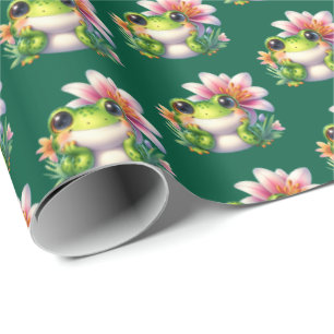 Papier Cadeau Jolie fête des amoureux de grenouilles carrelées