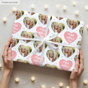 Papier Cadeau Jolie fête des mères 6 Photo Maman Amour Cœurs Cor