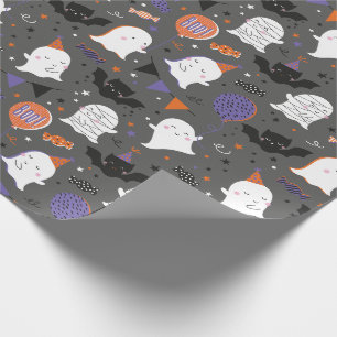 Papier Cadeau Jolie fête d'Halloween Fantômes et chauves-souris