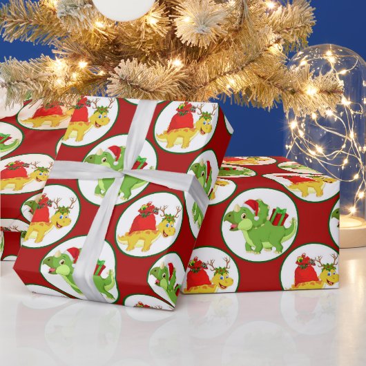Papier Cadeau Jolie fête motif de dinosaure de Noël (Vacances)