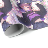 Papier Cadeau Jolie fille Anime dans les casques Anniversaire (Coin rond)