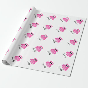Papier Cadeau Jolie fille baby shower girly rose hibou papier en