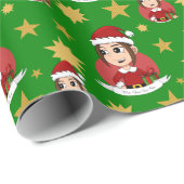 Papier Cadeau Jolie fille de Noël aux cheveux bruns (Coin rond)