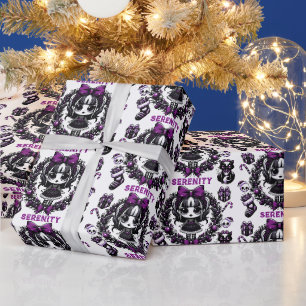 Papier Cadeau Jolie Fille Gothique Noël Violet