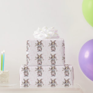 Papier Cadeau Jolie Fille Lapin Floral pour Baby Shower