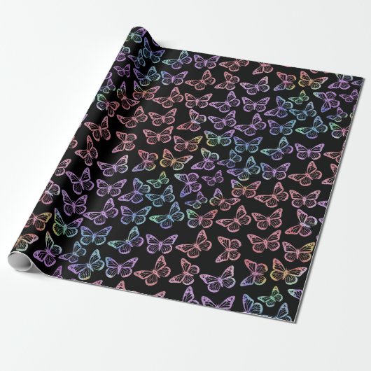 Papier Cadeau Jolie fille Motif papillon noir Iridescente (Déroulé)