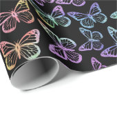 Papier Cadeau Jolie fille Motif papillon noir Iridescente (Coin rond)