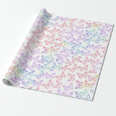 Papier Cadeau Jolie fille Pastel Butterfly Motif Iridescente (Déroulé)