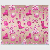 Papier Cadeau Jolie fille Preppy rose Rose de Noël or (Plat)