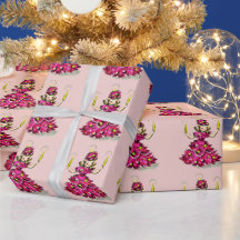 Jolie fille rétro vintage arbre de Noël rose