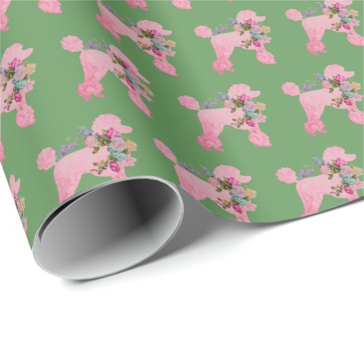 Papier Cadeau Jolie fille rose française caniche (Coin rond)