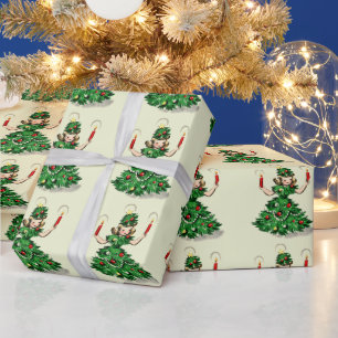 Papier Cadeau Jolie fille sapin de Noël rétro vintage