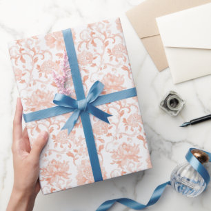 Papier Cadeau Jolie Fleur Blanche Pêche Anniversaire