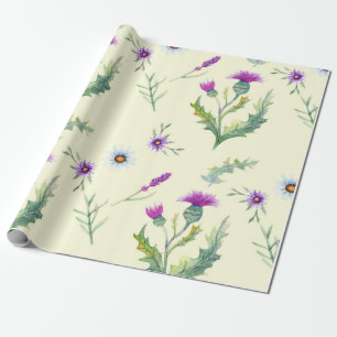 Papier Cadeau Jolie fleur de chardon violet, arrière - plan jaun