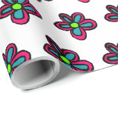 Papier Cadeau Jolie Fleur Rose (Coin rond)