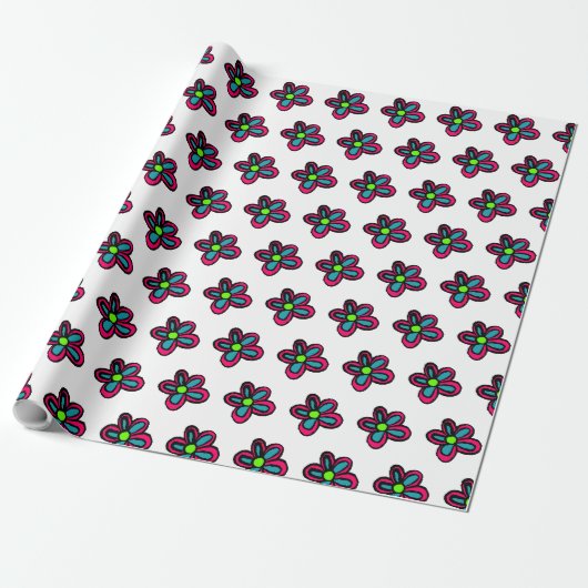 Papier Cadeau Jolie Fleur Rose (Déroulé)
