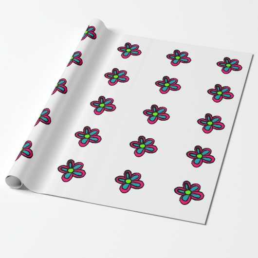 Papier Cadeau Jolie Fleur Rose (Déroulé)