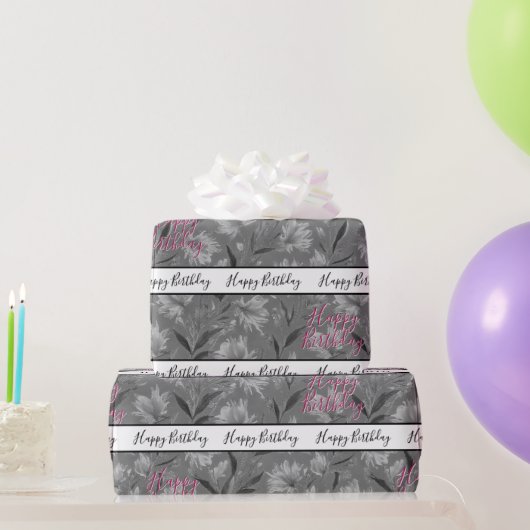Papier Cadeau Jolie florale grise (Cadeaux de fête)