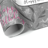 Papier Cadeau Jolie florale grise (Coin rond)