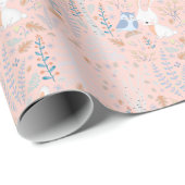 Papier Cadeau Jolie forêt hivernale rose adorable (Coin rond)