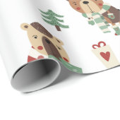 Papier Cadeau Jolie Forêt Rustique Animaux Noël (Coin rond)