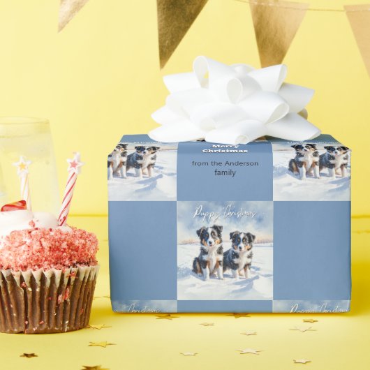 Papier Cadeau Jolie Frontière Collie Chiots Dans Neige Chiot Noë (Fête d'anniversaire)