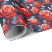 Papier Cadeau Jolie gelée Roses rouges la nuit (Coin rond)
