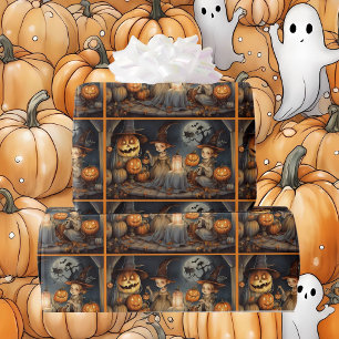Papier Cadeau Jolie Halloween sorcières et Citrouille Anniversai