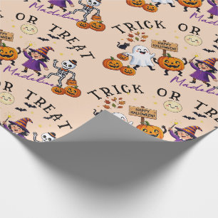 Papier Cadeau Jolie Halloween Trick or Treat Fantôme Sorcière