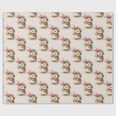 Papier Cadeau Jolie Hérisson Filles Anniversaire (Plat)