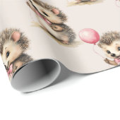 Papier Cadeau Jolie Hérisson Filles Anniversaire (Coin rond)