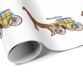 Papier Cadeau Jolie illustration de cheval et de calèche royale (Coin rond)