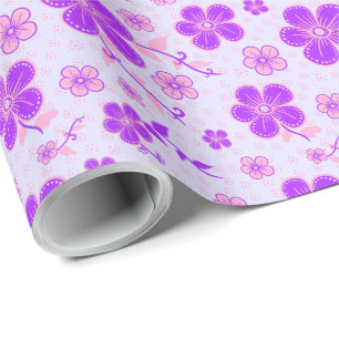Papier Cadeau Jolie impression florale violet et rose sur Lavend
