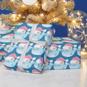 Papier Cadeau Jolie Kawaii Baleine de Noël carrelée enveloppemen