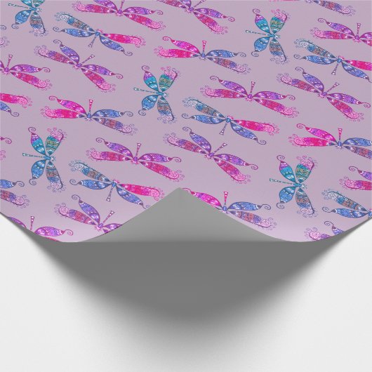 Papier Cadeau Jolie libellule violet bleu Motif à deux tons (Coin)