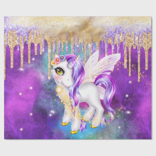 Papier Cadeau Jolie licorne magique parties scintillant poney sc (Plat)