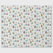 Papier Cadeau Jolie maison d'hiver Village Scène Noël (Plat)