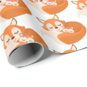 Papier Cadeau Jolie maman et bébé fille boisée renard enveloppé (Coin rond)