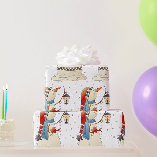 Papier Cadeau Jolie neigeuse d'hiver avec lanterne