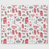 Papier Cadeau Jolie Noël Père Noël Reindeer Vacances d'hiver (Plat)